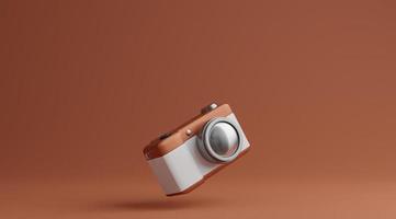 Brown and white camera over brown background photography concept. 3d rendering photo