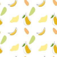 Vector abstract fruit pattern with pear and banana line art.