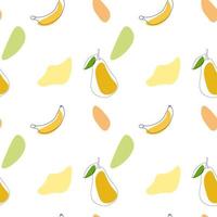 Vector abstract fruit pattern with pear and banana line art.