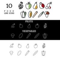 iconos de línea de alimentos verduras con frutas vector