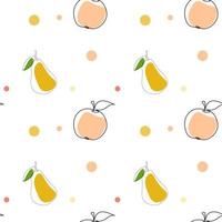 Seamless pattern with apple and pear on a white background.Line art style. Vector art