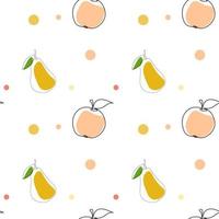 Seamless pattern with apple and pear on a white background.Line art style. Vector art