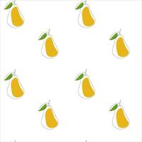 Pears one line, seamless pattern, drawn fruit with color spots. Organic simple icon. vector