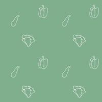 Seamless pattern with vegetables on a green background.Line art style. Vector art