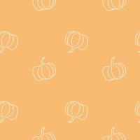 Seamless pattern with pumpkin on a orange background.Line art style. Vector art