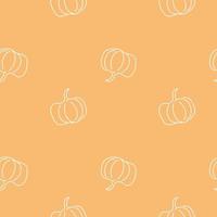 Seamless pattern with pumpkin on a orange background.Line art style. Vector art