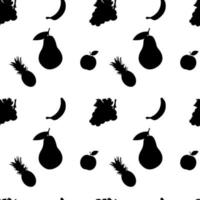 Seamless pattern with with black silhouettes of fruits on a white background.Vector art vector