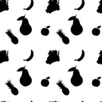 Seamless pattern with with black silhouettes of fruits on a white background.Vector art vector