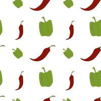 patrón sin costuras con iconos de línea de color pimiento rojo y pimiento verde vector