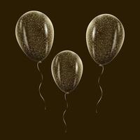 Realistic transparent, golden balloons and golden ribbons. Vector illustration for card, party, design, flyer, poster, decor, banner, web, advertisement.