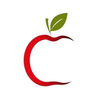 icono de manzana línea de manzana roja con hoja vector