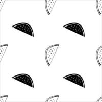 Slices of watermelon isolated on white background. Seamless pattern. Black and white. vector