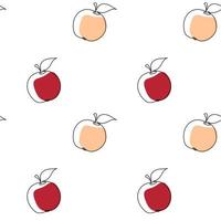 Seamless pattern with apple on a white background.Line art style. Vector art