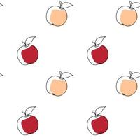 Seamless pattern with apple on a white background.Line art style. Vector art