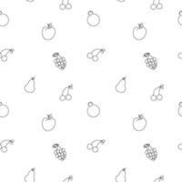 Pattern with grapes apple pear pomegranate and cherry. Seamless pattern with black line icons fruits vector