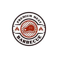 Rustic Barbecue Barbeque Bbq Grill Logo Design Template With Vintage Retro Style Label Stamp vector