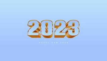 Happy New Year 2023 with Blue and Gold 3D Numbers. New Year Design for Banner, Poster and Greeting Card vector