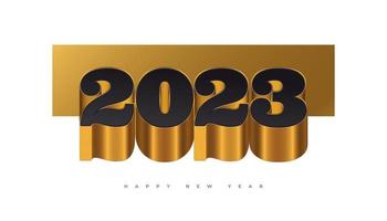 feliz año nuevo 2023 con números 3d negros y dorados aislados en fondo blanco. diseño de año nuevo para pancarta, afiche y tarjeta de felicitación vector