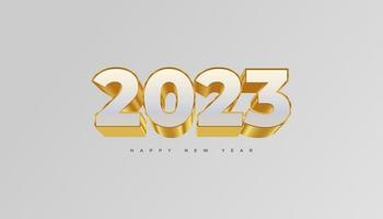 Happy New Year 2023 with White and Gold 3D Numbers Isolated on White Background. New Year Design for Banner, Poster and Greeting Card vector