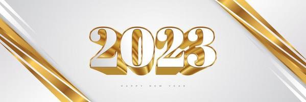 Happy New Year 2023 with White and Gold 3D Numbers Isolated on White Paper Cut Background. New Year Design for Banner, Poster and Greeting Card vector