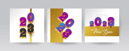 Happy New Year 2023 Poster Set. New Year Design Template with 3D Numbers for Decoration, Branding, Banner, Poster, Cover, and Card vector