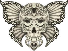 Art fantasy butterfly skull. Hand drawing and make graphic vector. vector