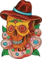 art fancy calavera dia de muertos. dibujo a mano y hacer vector gráfico.