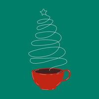 Cup from which steam comes out in the form of a Christmas tree. Vector