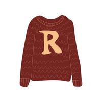 Sweater with a letter R. Vector in cartoon style. All elements are isolated