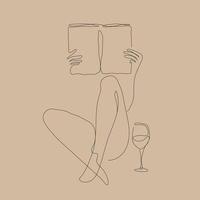 piernas y libro y copa de vino. estilo de línea todos los elementos están aislados vector