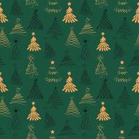 Seamless pattern with Christmas tree line on a green background. Vector