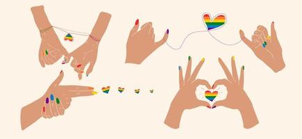 Set  that are Hands showing lgbt heart. Vector in cartoon style. All elements are isolated