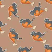 cute meow and food cartoon sticker seamless pattern vector