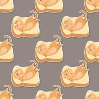 adorable meow and food cartoon sticker seamless pattern vector