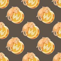 adorable kitty and coin cartoon seamless pattern vector