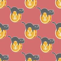 cute kitty and coin cartoon seamless pattern vector