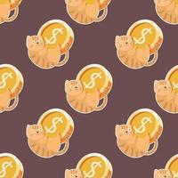 cute cat and coin cartoon seamless pattern vector