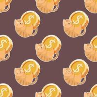 cute cat and coin cartoon seamless pattern vector