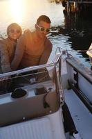 couple in love  have romantic time on boat photo