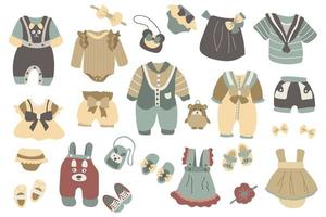 Hand-drawn set of children's clothes. White background, isolate. Vector illustration.