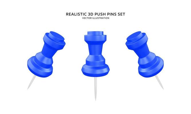 Realistic 3d push pins vector illustration