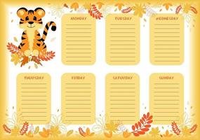 School planner with cute little tiger. vector