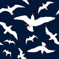 Vector seamless pattern with silhouettes of seagulls flying in the sky