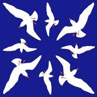 Vector seamless pattern with silhouettes of seagulls flying in the sky