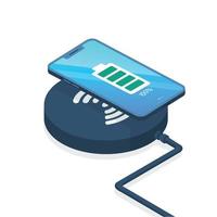 Wireless charging of the smartphone battery top view progress of charging vector