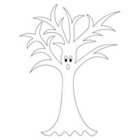 Magic tree. Surprised facial expression. Curved branches. Vector illustration. Doodle style. Coloring book. Sketch. Halloween symbol. A frightened grimace. All Saints Day.