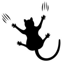 Black cat. Silhouette. The pet slides along the wall, leaving scratches. Vector illustration. Flat style. Black Friday. A fluffy animal with sharp claws. A purring creature with a mustache. Pet.