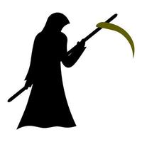 Grim Reaper. Silhouette. A paranormal entity in a hooded robe. Death has come to take the soul. Vector illustration. Isolated white background. Halloween symbol. Sharpened blade. All Saints' Day.