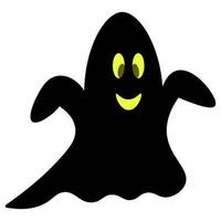 Ghost. Silhouette. Smiling facial expression. Vector illustration. Isolated white background. Bringing. Halloween symbol. Nice grimace. White sheet suit. Spirit. Idea for web design. All Saints' Day.