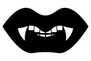 Vampire mouth. Silhouette. Dangerous lips. Sharp white fangs shine. The devil's bite.  Angry grin. Kiss of Dracula. Halloween symbol. All Saints' Day. vector